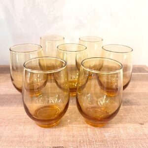 Honey Amber Glasswear Role Poly Set of 7 Vintage Mid Century Heavy Base MCM EUC